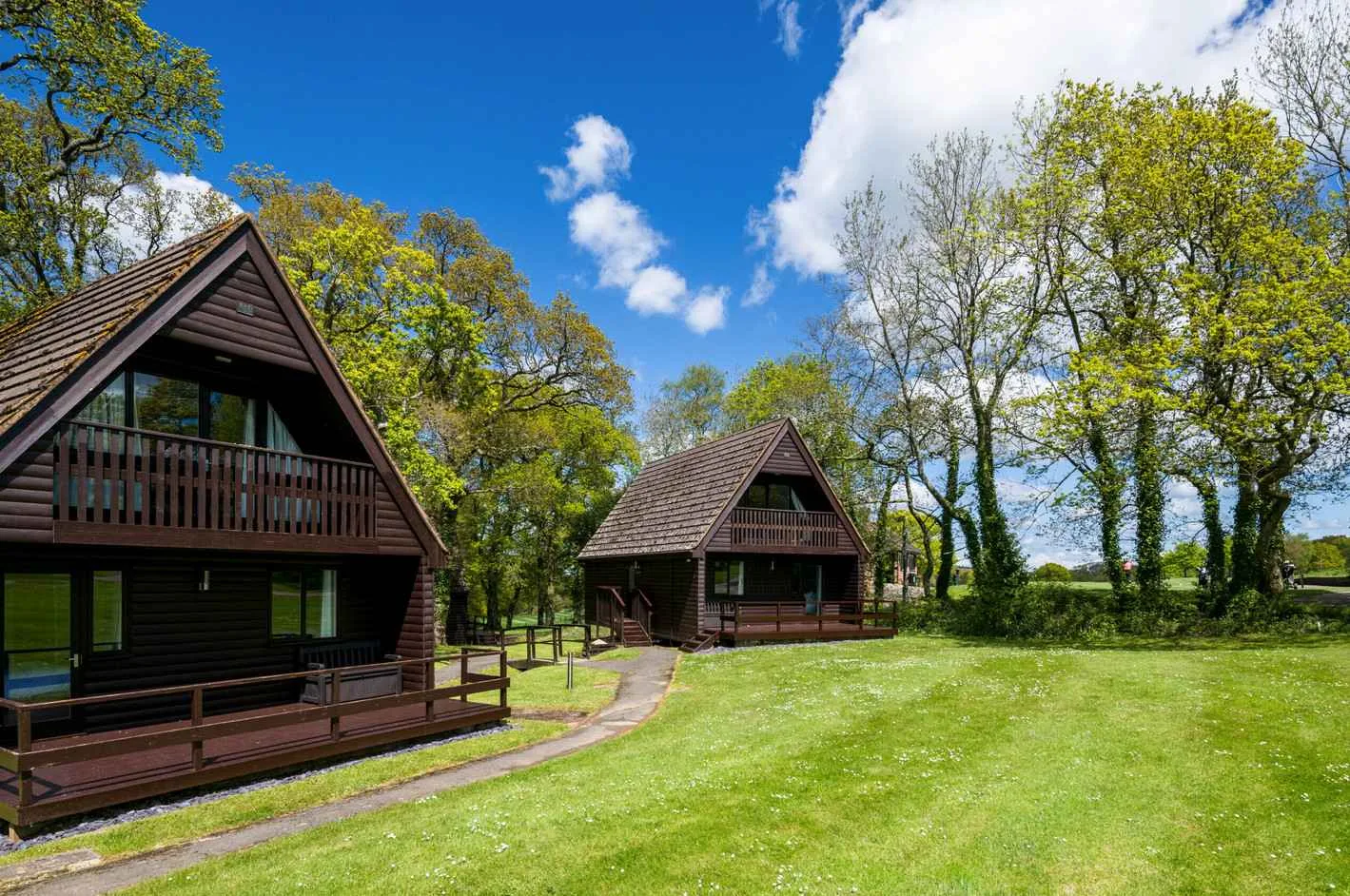 Outside of woodland lodges